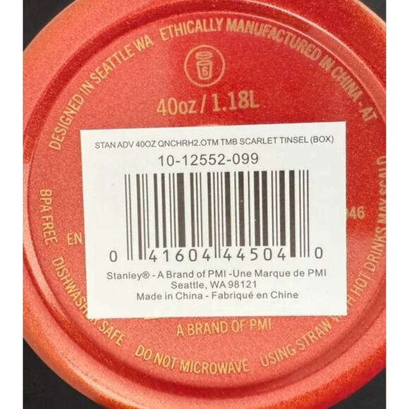 NEW Stanley The Quencher H2.0 Flowstate™ Tumbler | 40 OZ Scarlet Tinsel - Picture 7 of 11